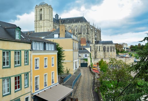 Panoramic view of the medieval town Le mans and the cathedral Saint Julien, France