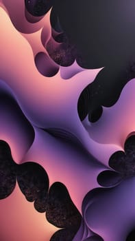 A gradient wallpaper with Fractal shapes using black and lavenderblush gradient colors. Generative AI.