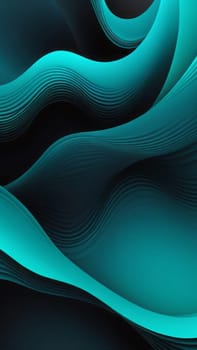 A gradient wallpaper with Distorted shapes using aqua and black gradient colors. Generative AI.