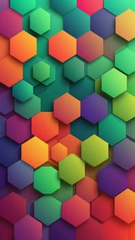 A gradient wallpaper with Hexagonal shapes using green and palevioletred gradient colors. Generative AI.