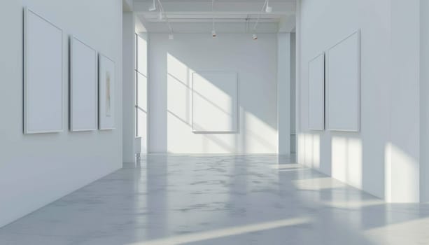 Mockup of an art gallery wall with rectangle landscape. Generative AI.