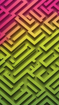A gradient wallpaper with Labyrinth shapes using olive and fuchsia gradient colors. Generative AI.