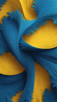 A gradient wallpaper with Fractal shapes using blue and yellow gradient colors. Generative AI.