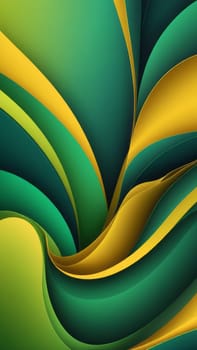 A gradient wallpaper with Freeform shapes using green and darkgoldenrod gradient colors. Generative AI.