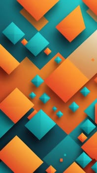 A gradient wallpaper with Cubist shapes using orange and mediumturquoise gradient colors. Generative AI.
