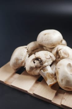 Fresh champignons mushroom on black background ,