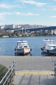 Boat dock on river in istanbul .