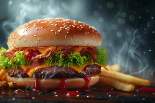 Fast food banner with copy space area, Junk Food, Fresh Crispy Fried Burger, Ready to Serve.