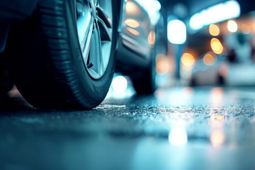 close up tire car in Tire shop, Group of new tires for sale in a tire shop. Generative Ai.