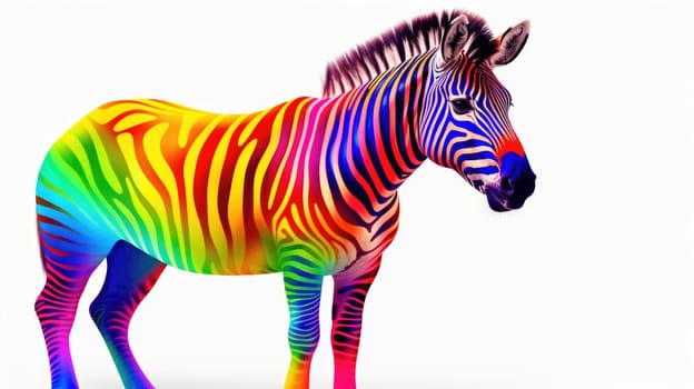 Multi-colored zebra on a white background. Modern design. Contemporary art. AI