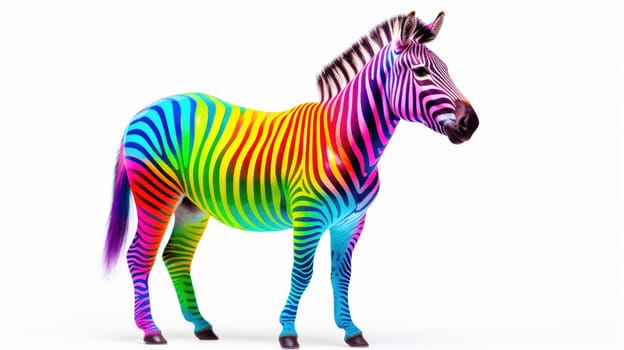 Multi-colored zebra on a white background. Modern design. Contemporary art. AI