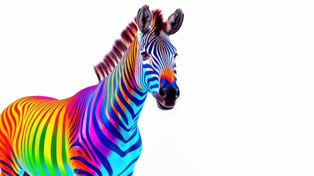 Multi-colored zebra on a white background. Modern design. Contemporary art. AI