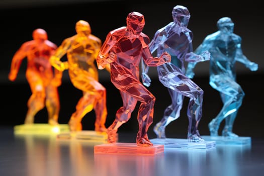 Glass multi-colored figures of dancing people.