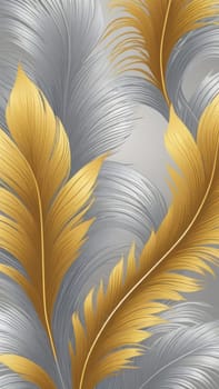 A gradient wallpaper with Feathered shapes using silver and palegoldenrod gradient colors. Generative AI.