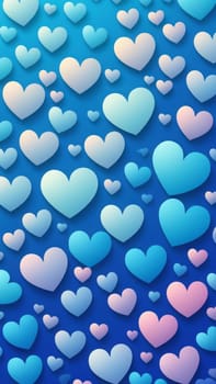 A gradient wallpaper with Heart shapes using blue and powderblue gradient colors. Generative AI.