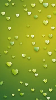 A gradient wallpaper with Heart shapes using olive and green gradient colors. Generative AI.