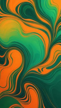 A gradient wallpaper with Marbled shapes using green and darkorange gradient colors. Generative AI.