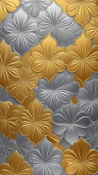 A gradient wallpaper with Quatrefoil shapes using silver and goldenrod gradient colors. Generative AI.