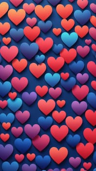 A gradient wallpaper with Heart shapes using navy and palevioletred gradient colors. Generative AI.