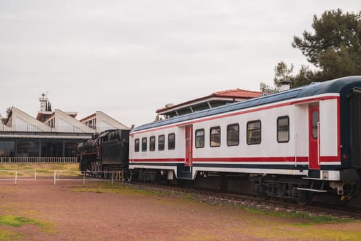 Vintage passenger train waiting for passengers at the train station