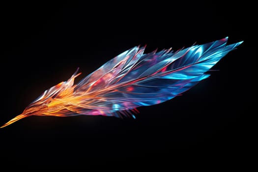 Gradient holographic neon feather on a black background.