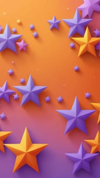 A gradient wallpaper with Star shapes using orange and lavender gradient colors. Generative AI.