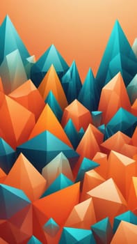 A gradient wallpaper with Crystalline shapes using orange and lightcyan gradient colors. Generative AI.