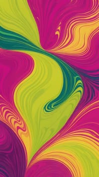 A gradient wallpaper with Marbled shapes using fuchsia and chartreuse gradient colors. Generative AI.