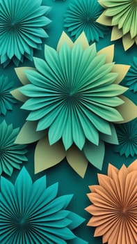 A gradient wallpaper with Rosette shapes using teal and darkkhaki gradient colors. Generative AI.