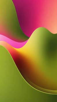 A gradient wallpaper with Distorted shapes using olive and hotpink gradient colors. Generative AI.