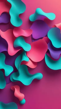 A gradient wallpaper with Hollow shapes using fuchsia and paleturquoise gradient colors. Generative AI.