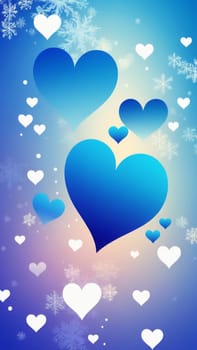 A gradient wallpaper with Heart shapes using blue and snow gradient colors. Generative AI.