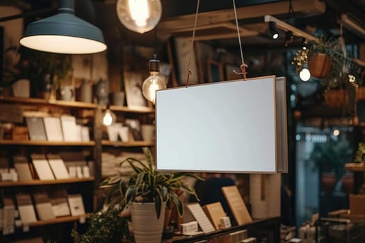 Mockup Hanging banner with store background. Advertising concept. Generative AI.