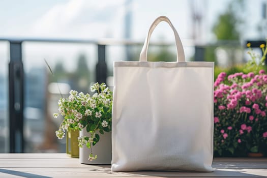 Mockup Canvas tote bag with copy space for branding and advertising. eco and recycle. Generative AI.