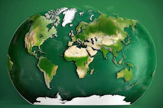 Outline of continents on world map, green around the world; global ecology; planet Earth