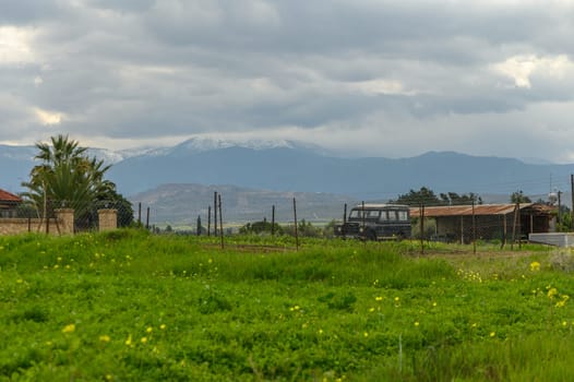 mountain view in a village in winter in Cyprus