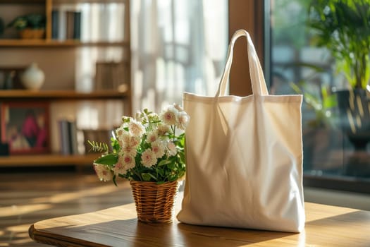 Mockup Canvas tote bag with copy space for branding and advertising. eco and recycle. Generative AI.