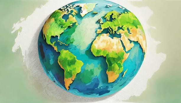 Outline of continents on world map, green and blue around the world; global ecology; planet Earth