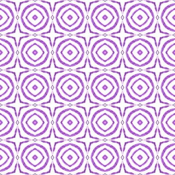 Ikat repeating swimwear design. Purple ecstatic boho chic summer design. Textile ready elegant print, swimwear fabric, wallpaper, wrapping. Watercolor ikat repeating tile border.