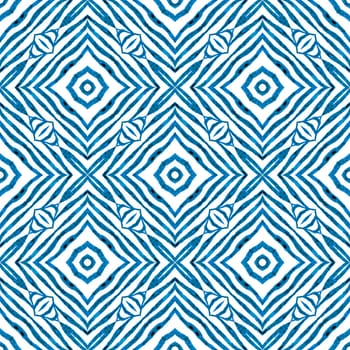 Textile ready terrific print, swimwear fabric, wallpaper, wrapping. Blue exotic boho chic summer design. Tiled watercolor background. Hand painted tiled watercolor border.