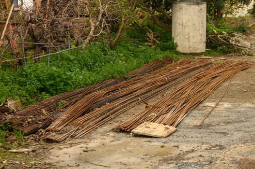 rebar lies on the street in a village in Cyprus