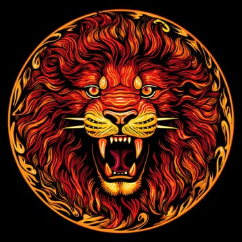 A vibrant portrait of the lion king of beasts in a psychedelic vector pop art style. Graphic design element and template for t-shirt print, sticker, poster, etc.