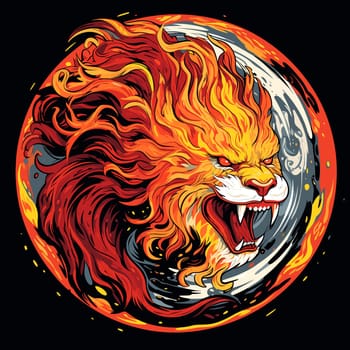 A vibrant portrait of the lion king of beasts in a psychedelic vector pop art style. Graphic design element and template for t-shirt print, sticker, poster, etc.