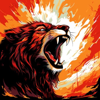 A vibrant portrait of the lion king of beasts in a psychedelic vector pop art style. Graphic design element and template for t-shirt print, sticker, poster, etc.