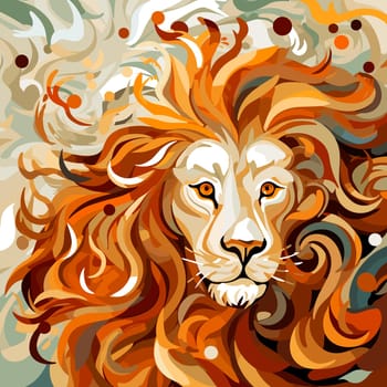 A vibrant portrait of the lion king of beasts in a psychedelic vector pop art style. Graphic design element and template for t-shirt print, sticker, poster, etc.