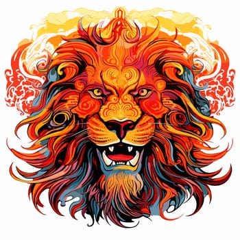 A vibrant portrait of the lion king of beasts in a psychedelic vector pop art style. Graphic design element and template for t-shirt print, sticker, poster, etc.