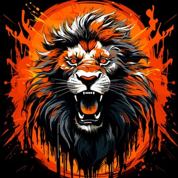 A vibrant portrait of the lion king of beasts in a psychedelic vector pop art style. Graphic design element and template for t-shirt print, sticker, poster, etc.