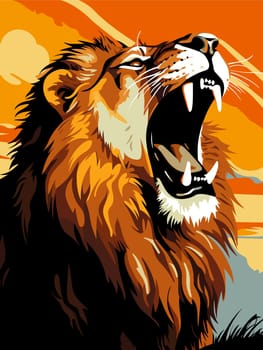 A vibrant portrait of the lion king of beasts in a psychedelic vector pop art style. Graphic design element and template for t-shirt print, sticker, poster, etc.