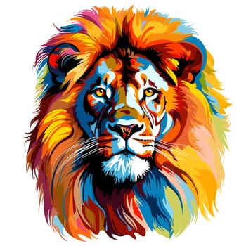 A vibrant portrait of the lion king of beasts in a psychedelic vector pop art style. Graphic design element and template for t-shirt print, sticker, poster, etc.