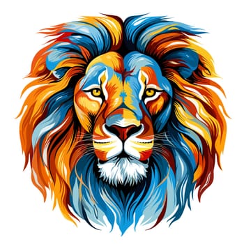 A vibrant portrait of the lion king of beasts in a psychedelic vector pop art style. Graphic design element and template for t-shirt print, sticker, poster, etc.